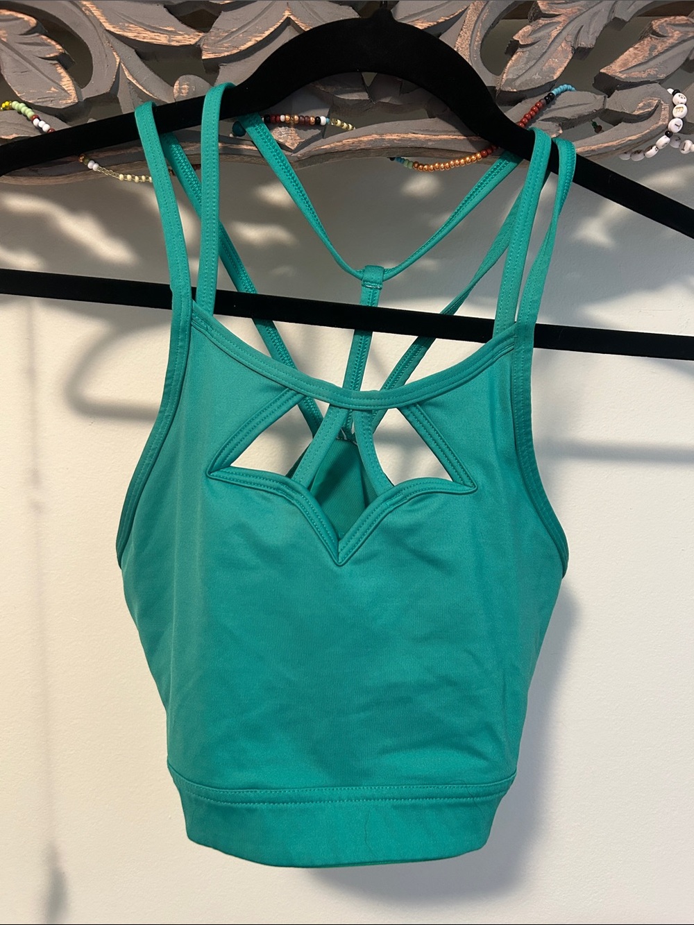 VSX green sports bra with cut outs